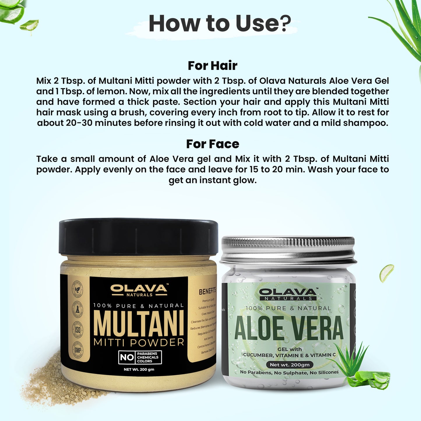 Multani Mitti & Aloe Vera Gel Combo Pack for Glowing Skin & Shiny Hair