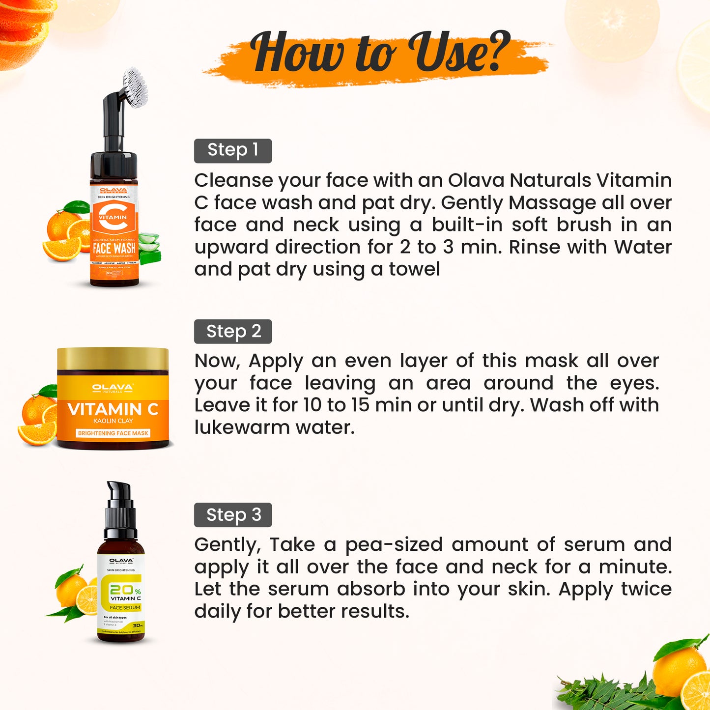VITAMIN C Combo Pack for Younger Skin - FACE WASH, CLAY FACE MASK & FACE SERUM
