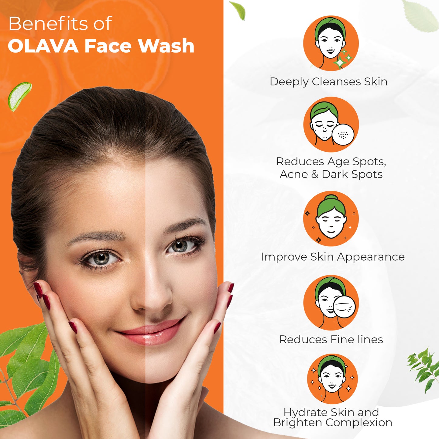 Olava Naturals Vitamin C Face Wash - Skin Brightening Foaming Face Wash with Built-In Deep Cleansing Brush
