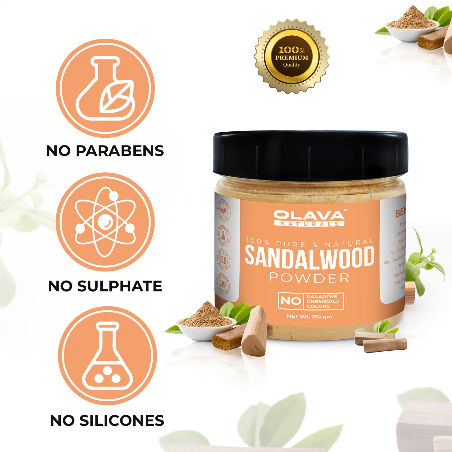 Olava Naturals Sandalwood Powder - 100% Pure & Natural Chandan Powder for Face Pack, Face Mask, Puja - 150 gm